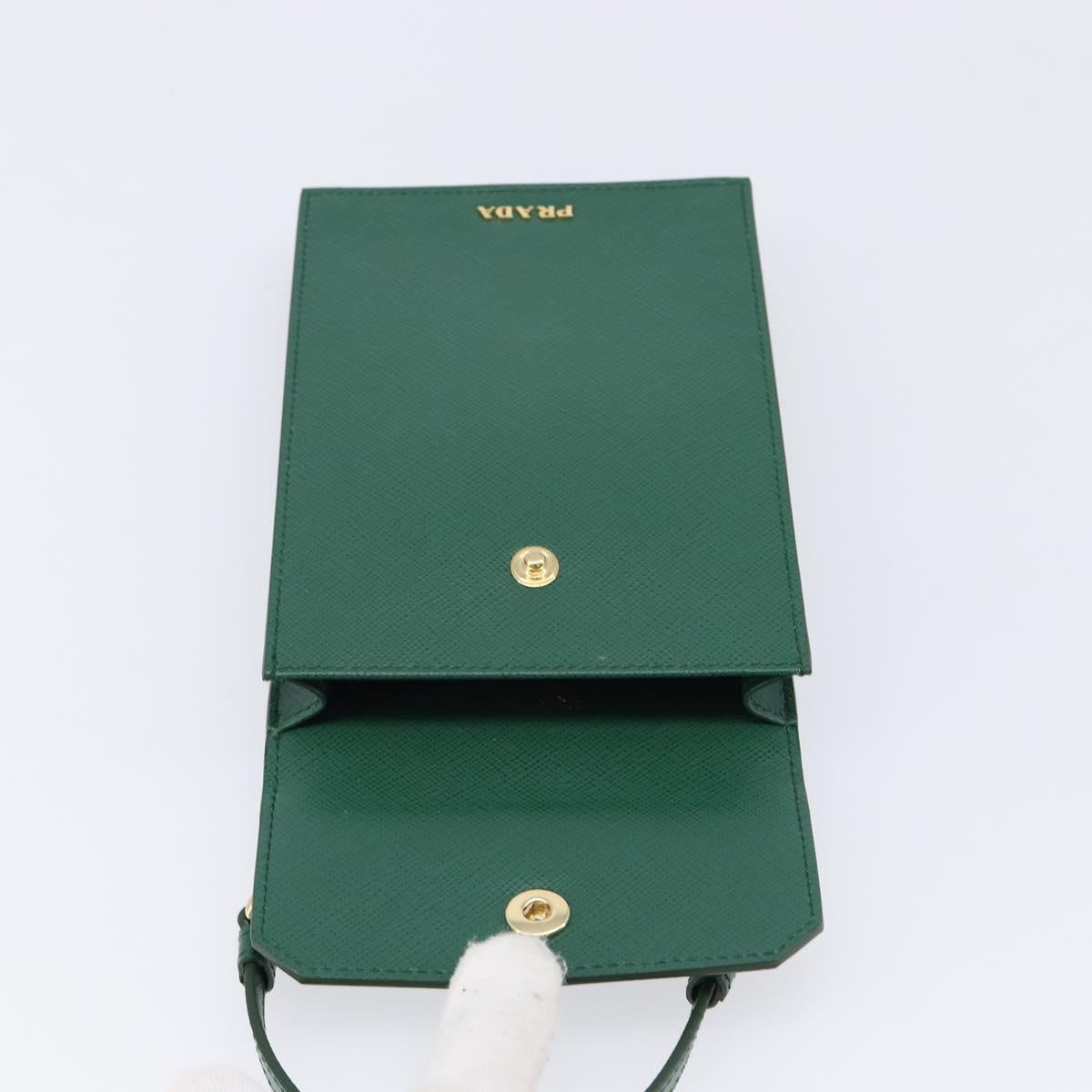 PRADA smartphone Pouch Safiano leather Green Gold Auth BA17022V