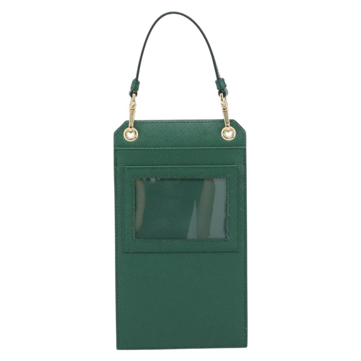 PRADA smartphone Pouch Safiano leather Green Gold Auth BA17022V