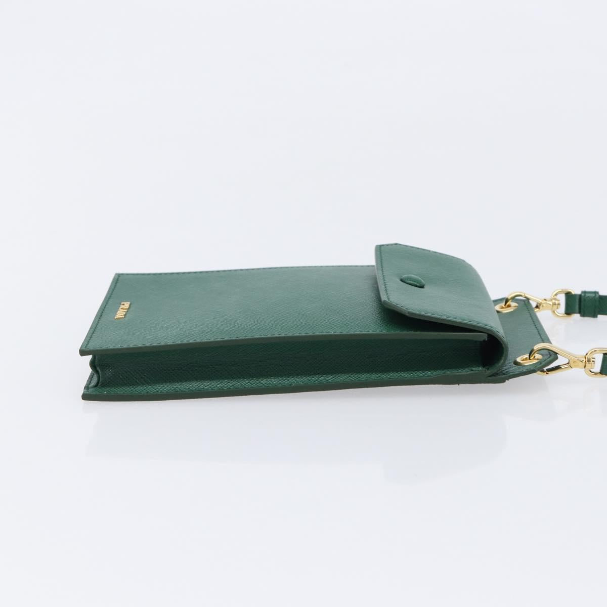 PRADA smartphone Pouch Safiano leather Green Gold Auth BA17022V