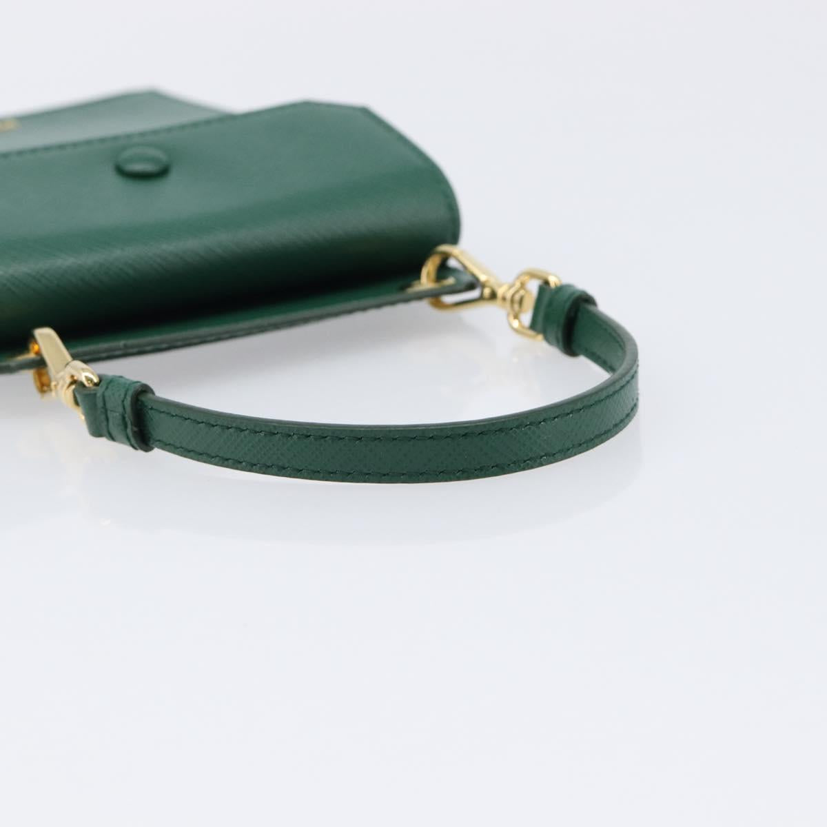 PRADA smartphone Pouch Safiano leather Green Gold Auth BA17022V
