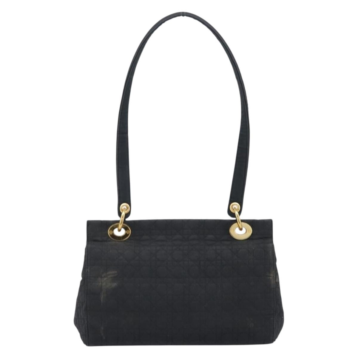 Christian Dior Canage Shoulder Bag Canvas Black Gold Auth BA17023