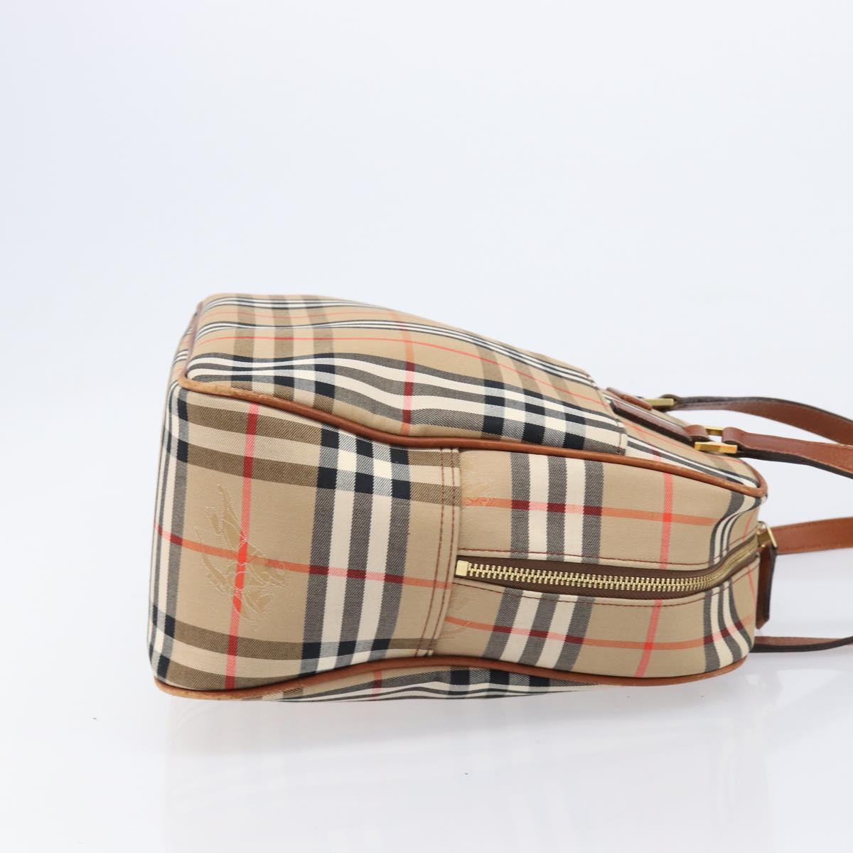 BURBERRY Nova Check Boston Bag Canvas Beige Gold Auth BA17025