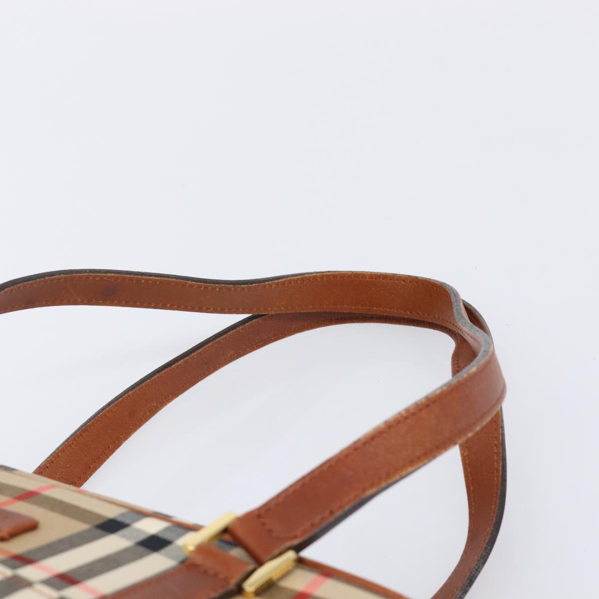 BURBERRY Nova Check Boston Bag Canvas Beige Gold Auth BA17025