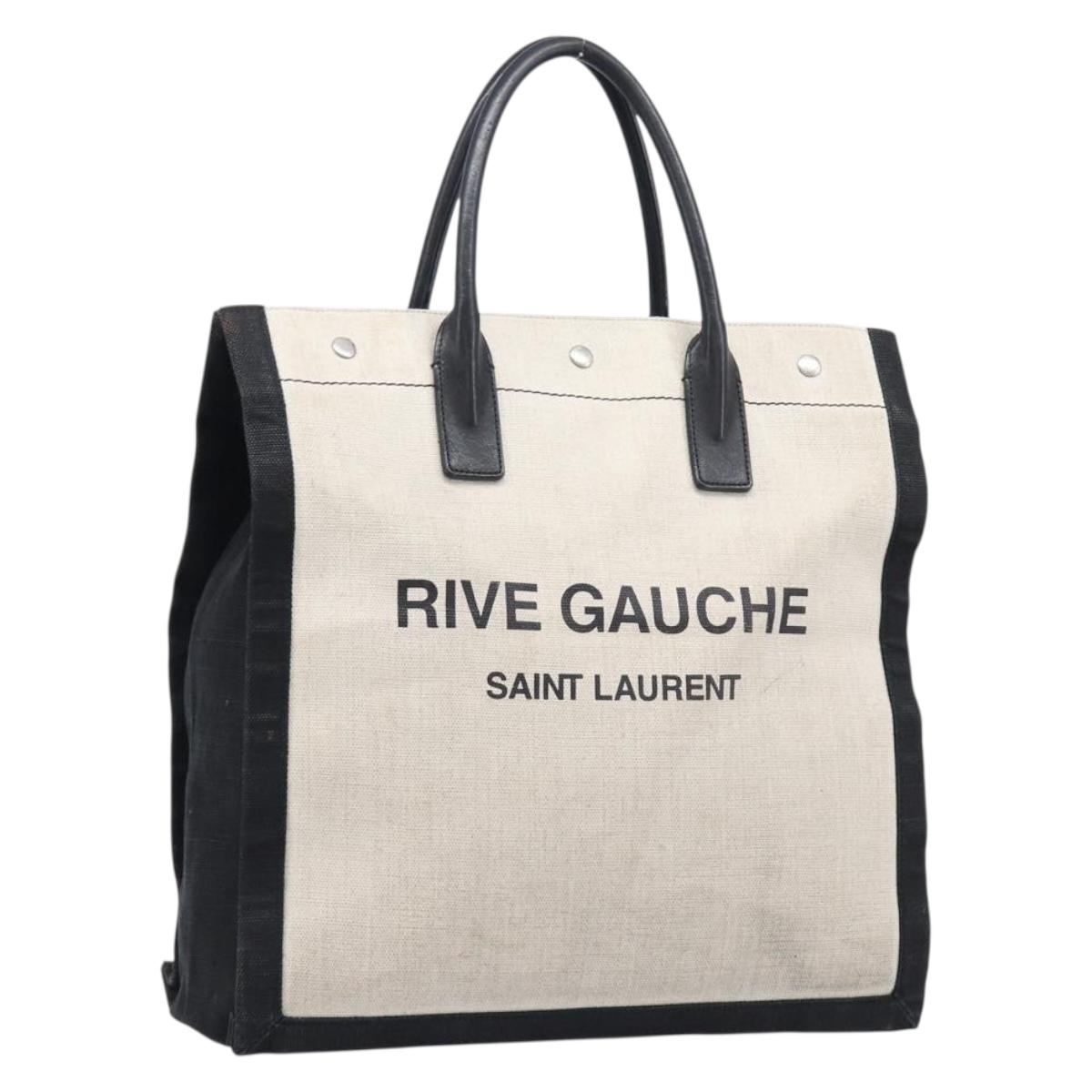 Saint Laurent Rive Gauche Tote Bag Canvas White Silver 632539 Auth BA17027