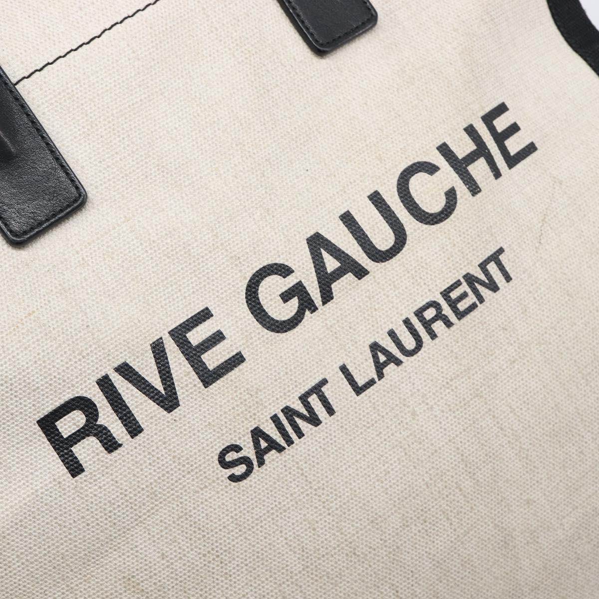 Saint Laurent Rive Gauche Tote Bag Canvas White Silver 632539 Auth BA17027