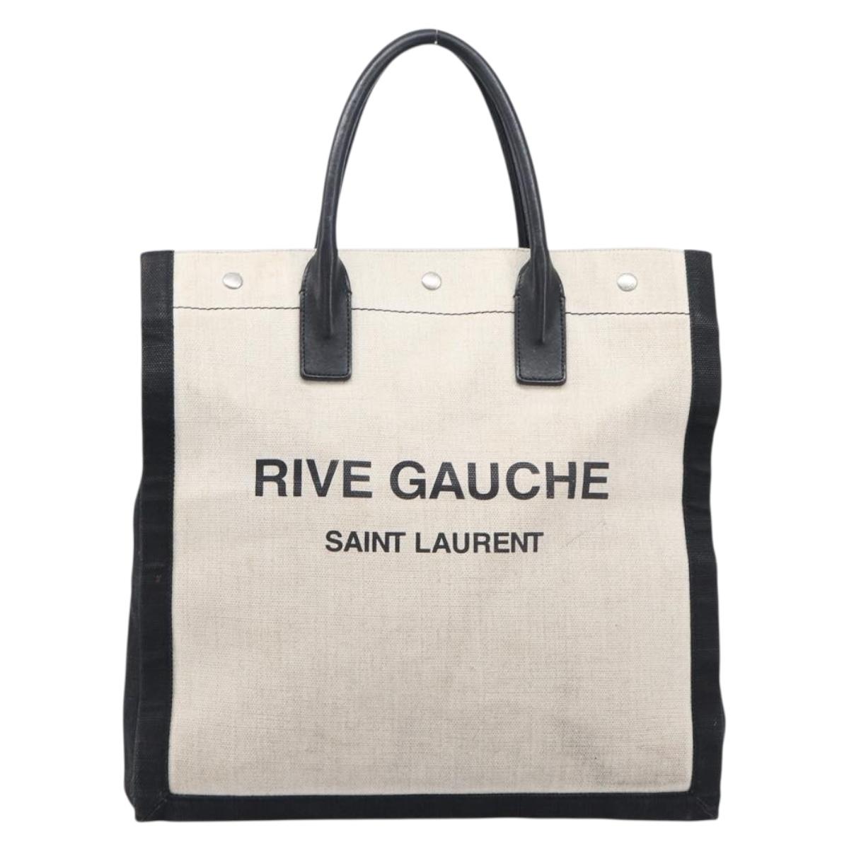 Saint Laurent Rive Gauche Tote Bag Canvas White Silver 632539 Auth BA17027