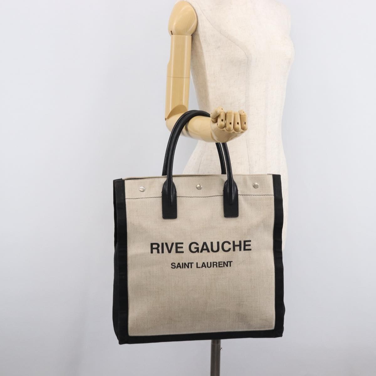 Saint Laurent Rive Gauche Tote Bag Canvas White Silver 632539 Auth BA17027