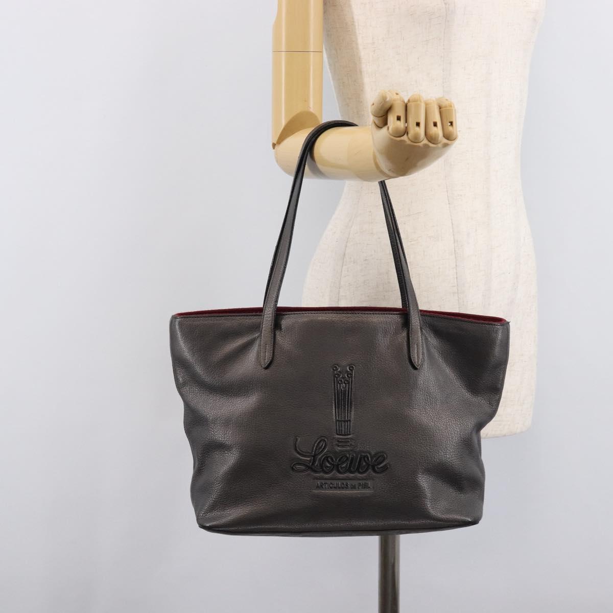 LOEWE Tote Bag Leather Dark Gray Auth BA17028