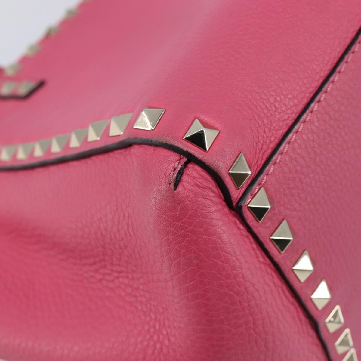 Valentino Rock Studs Hand Bag Leather Pink Gold Auth BA17029