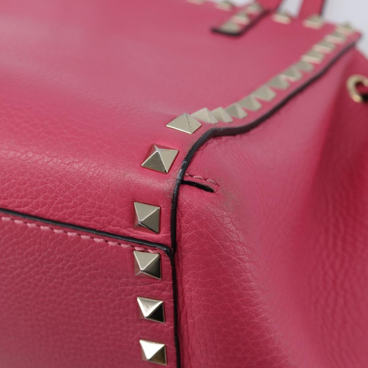 Valentino Rock Studs Hand Bag Leather Pink Gold Auth BA17029