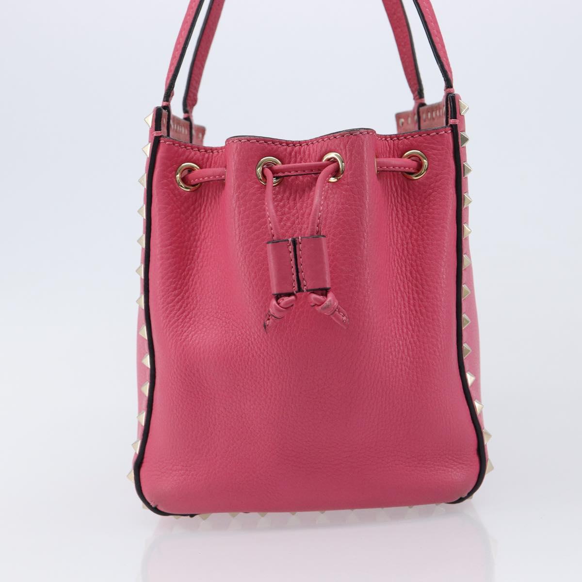Valentino Rock Studs Hand Bag Leather Pink Gold Auth BA17029