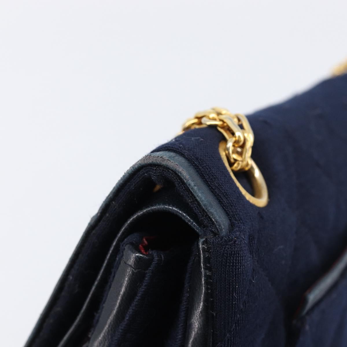CHANEL Matelasse Double Flap Chain Shoulder Bag Cotton Navy Gold CC Auth BA17030