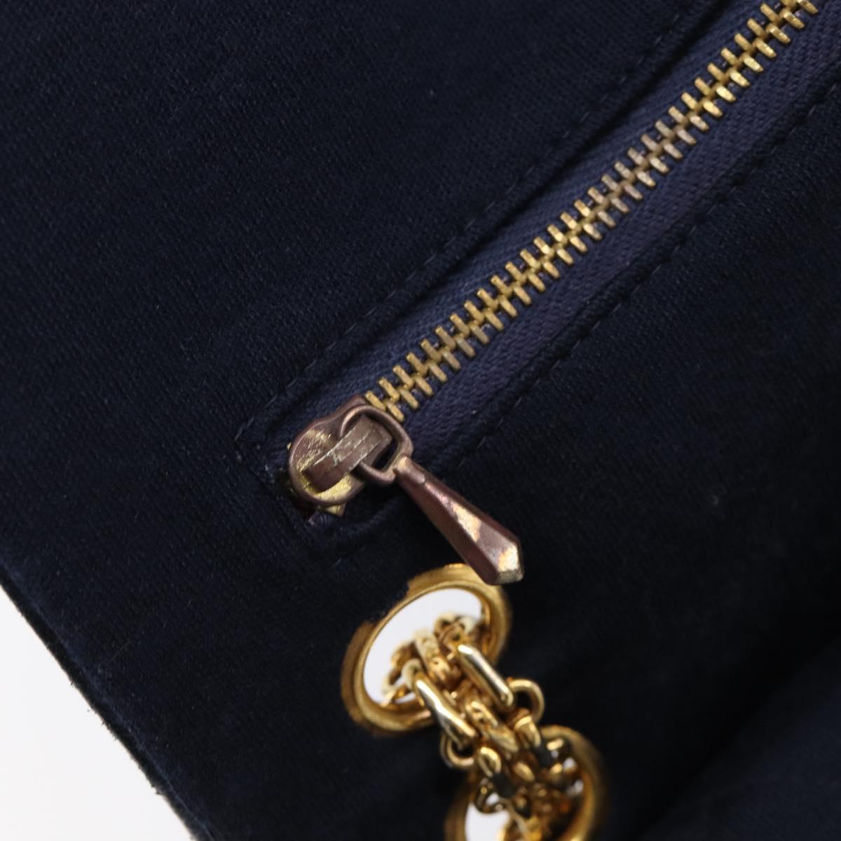 CHANEL Matelasse Double Flap Chain Shoulder Bag Cotton Navy Gold CC Auth BA17030
