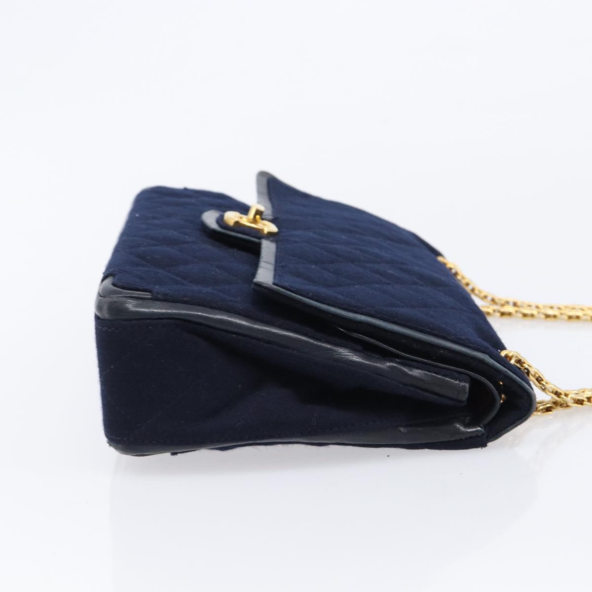 CHANEL Matelasse Double Flap Chain Shoulder Bag Cotton Navy Gold CC Auth BA17030