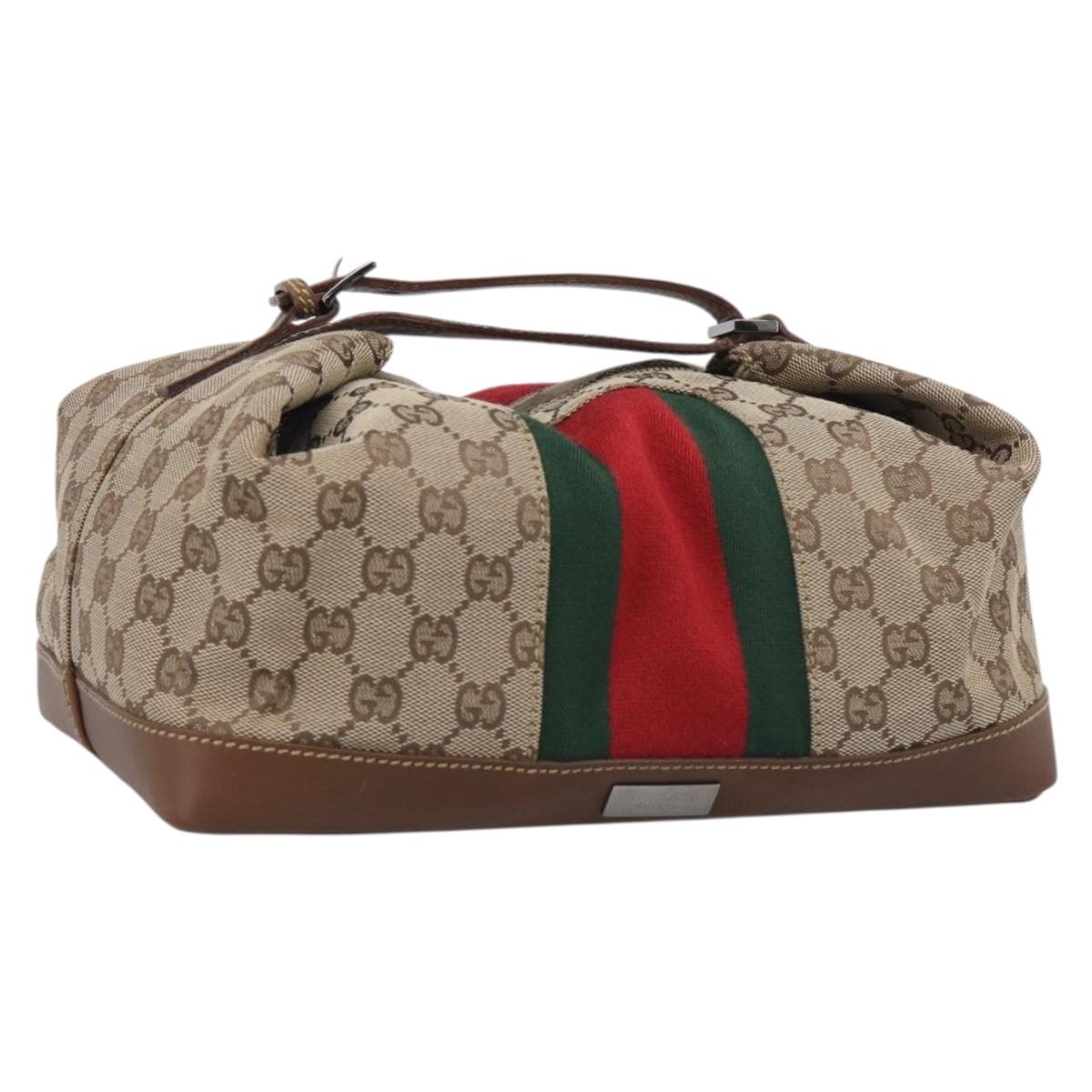 GUCCI GG Canvas Web Sherry Line Hand Bag Beige 2123 014 5000 Auth BA17034A