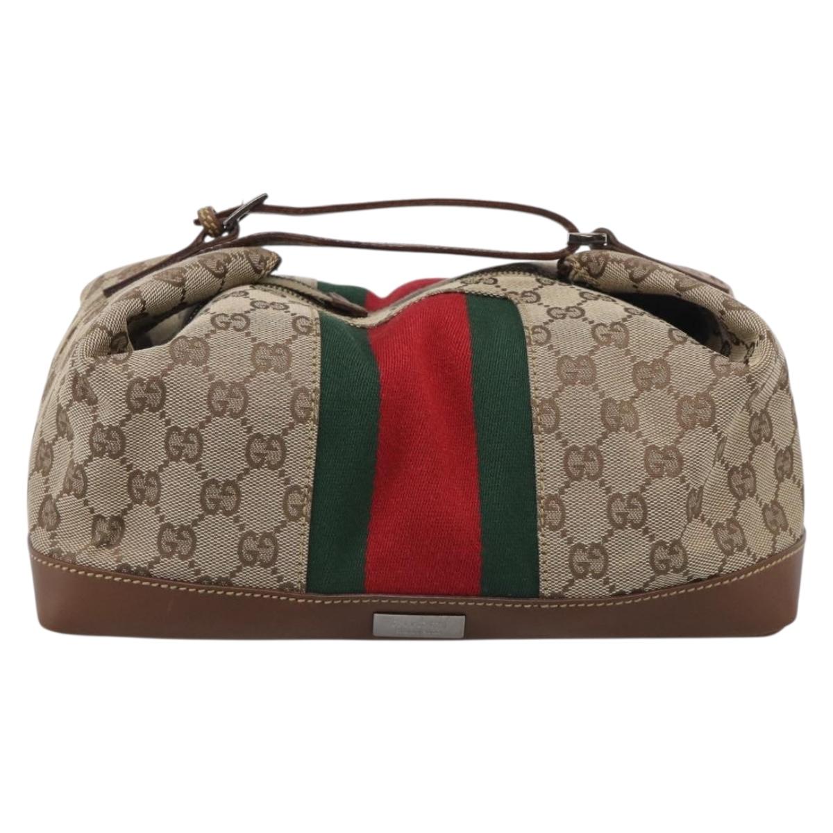 GUCCI GG Canvas Web Sherry Line Hand Bag Beige 2123 014 5000 Auth BA17034A