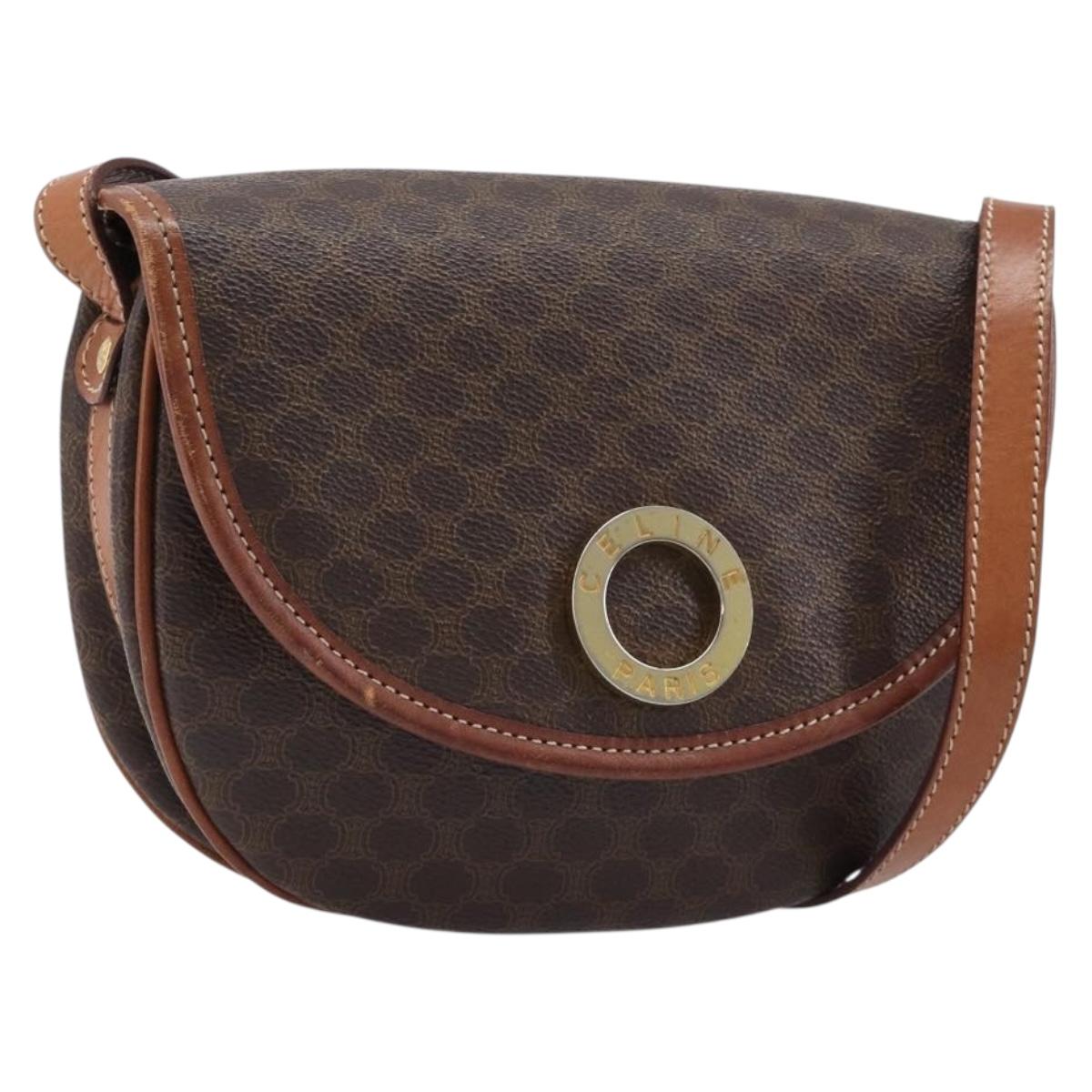 CELINE Macadam Shoulder Bag PVC Brown Gold Auth BA17035A