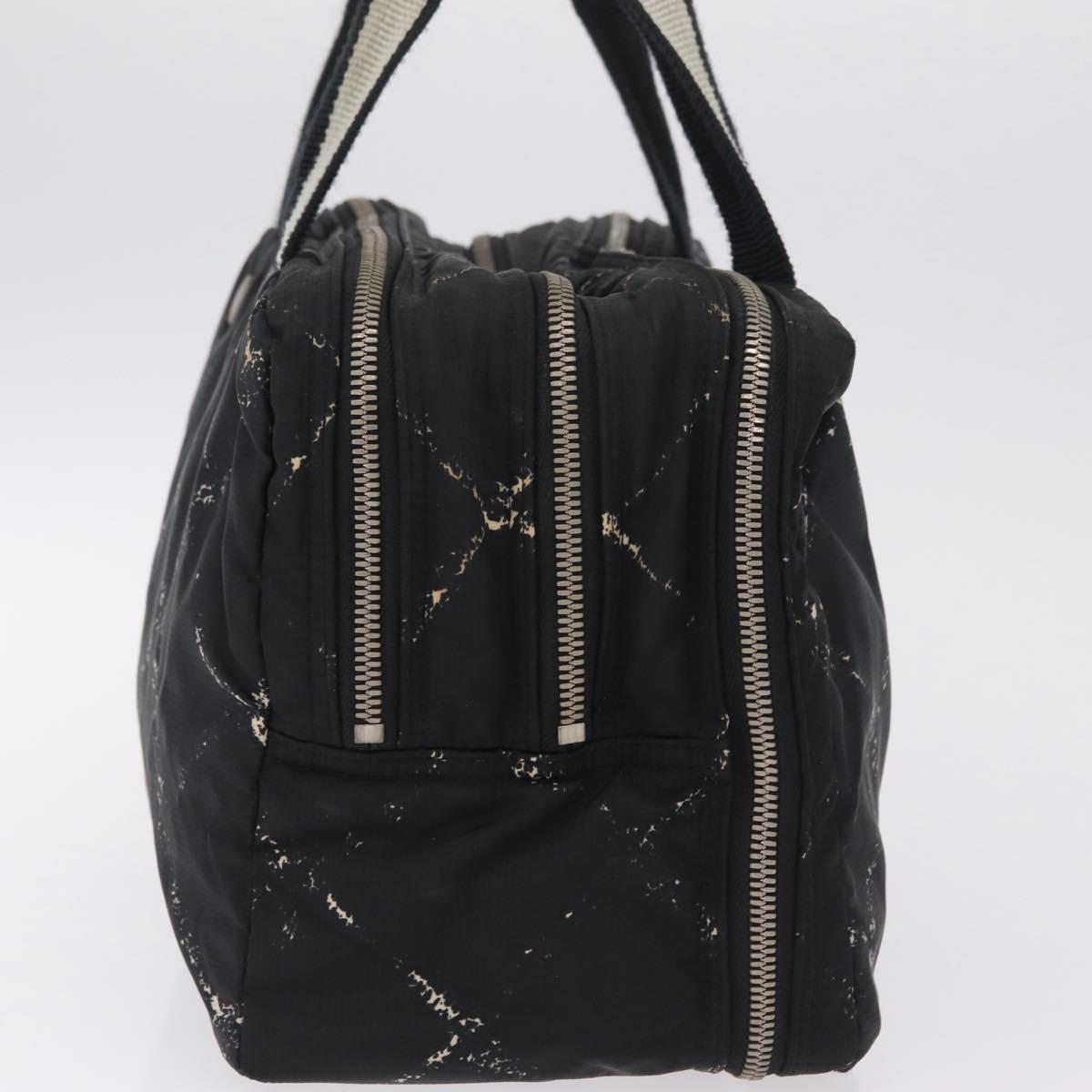 CHANEL Travel Line Hand Bag Nylon Black Silver CC Auth BA17042