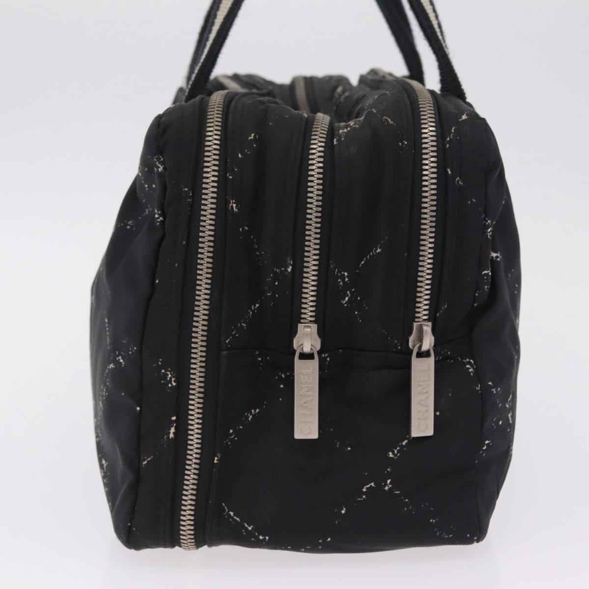 CHANEL Travel Line Hand Bag Nylon Black Silver CC Auth BA17042