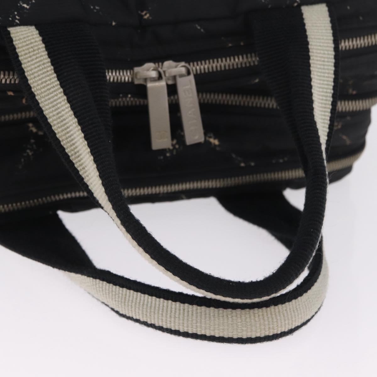 CHANEL Travel Line Hand Bag Nylon Black Silver CC Auth BA17042