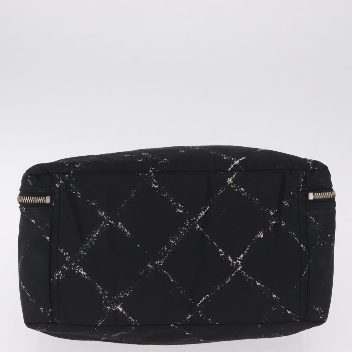 CHANEL Travel Line Hand Bag Nylon Black Silver CC Auth BA17042