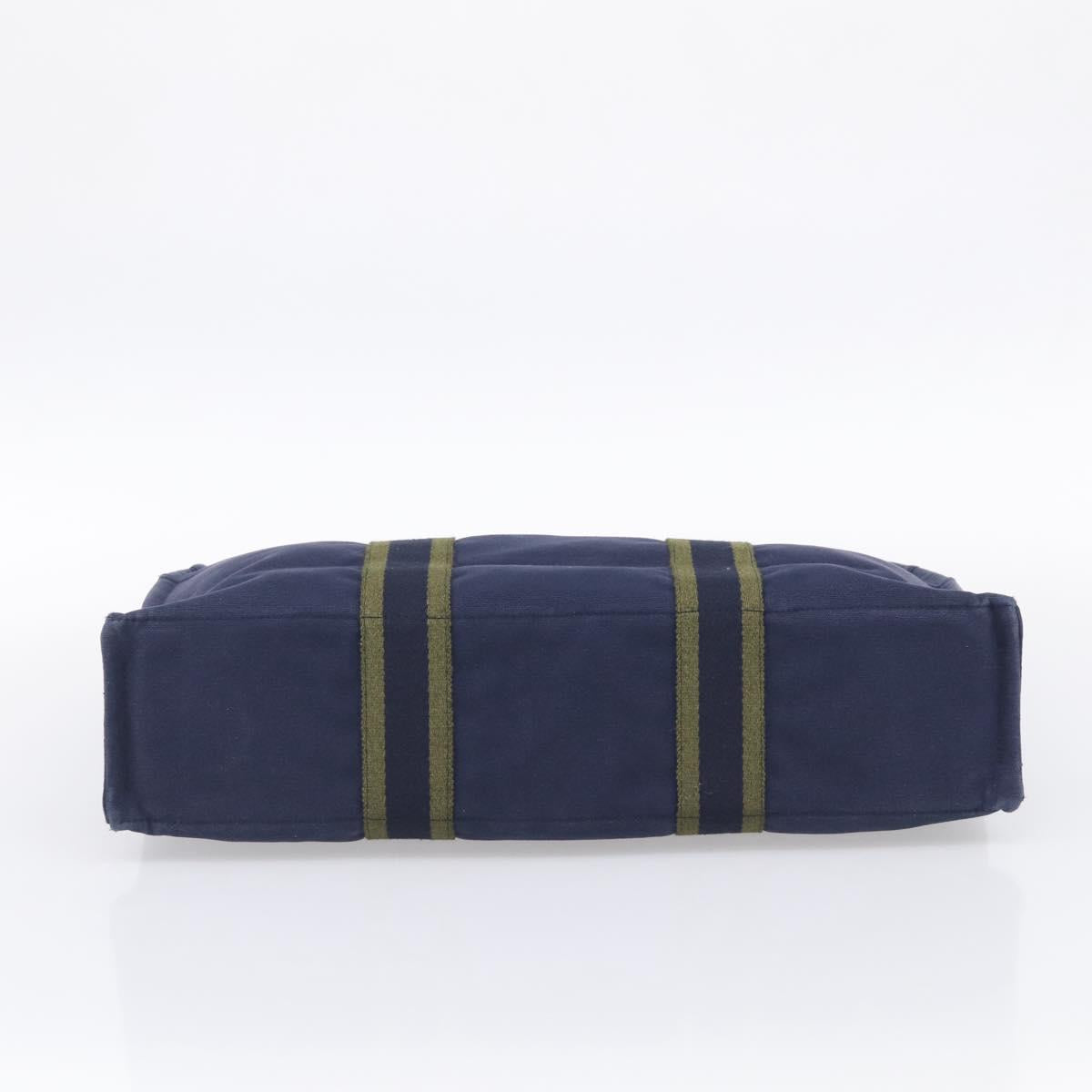 HERMES Fourre Tout MM Hand Bag Canvas Navy Silver Auth BA17045