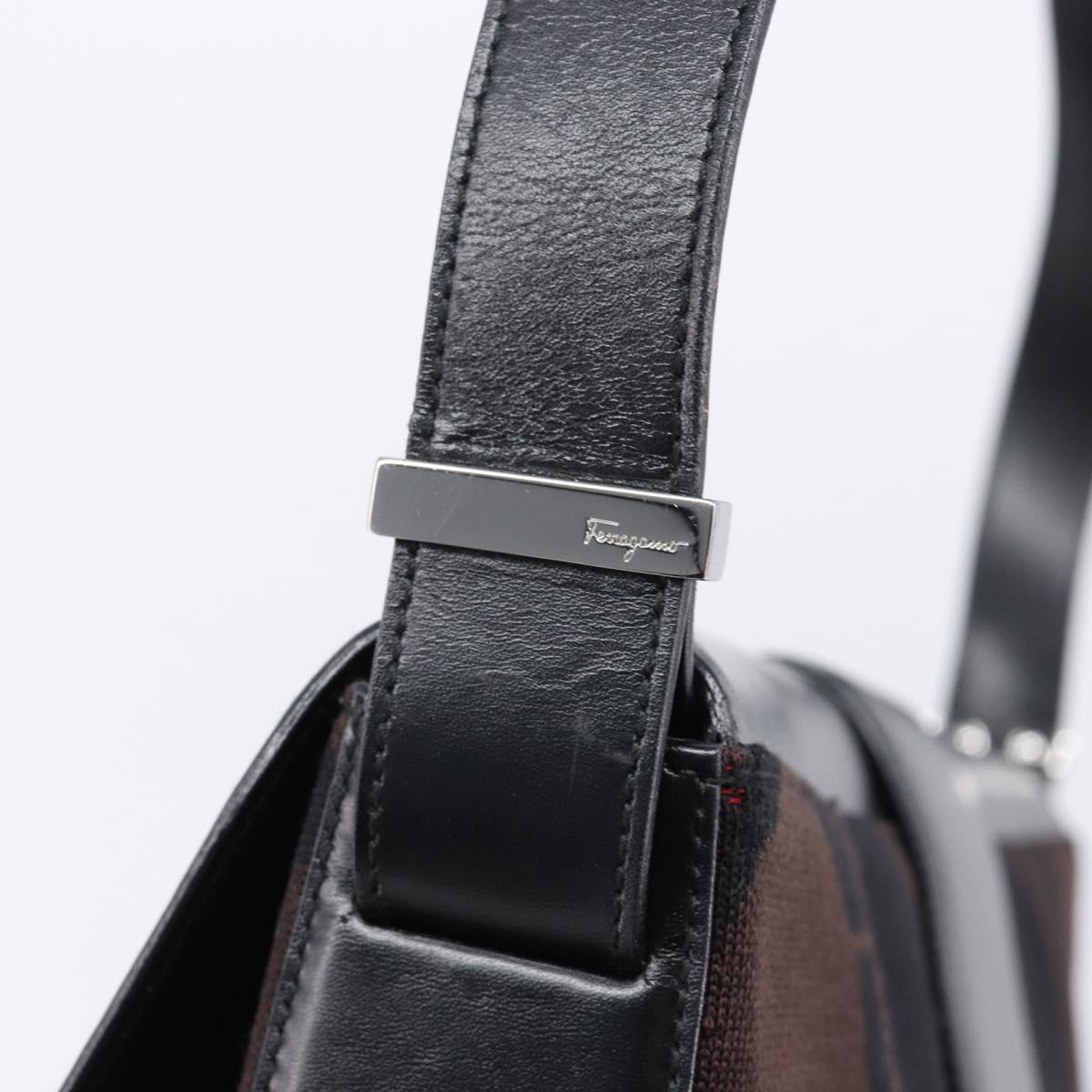 Salvatore Ferragamo Tote Bag Canvas Brown Silver Auth BA17046