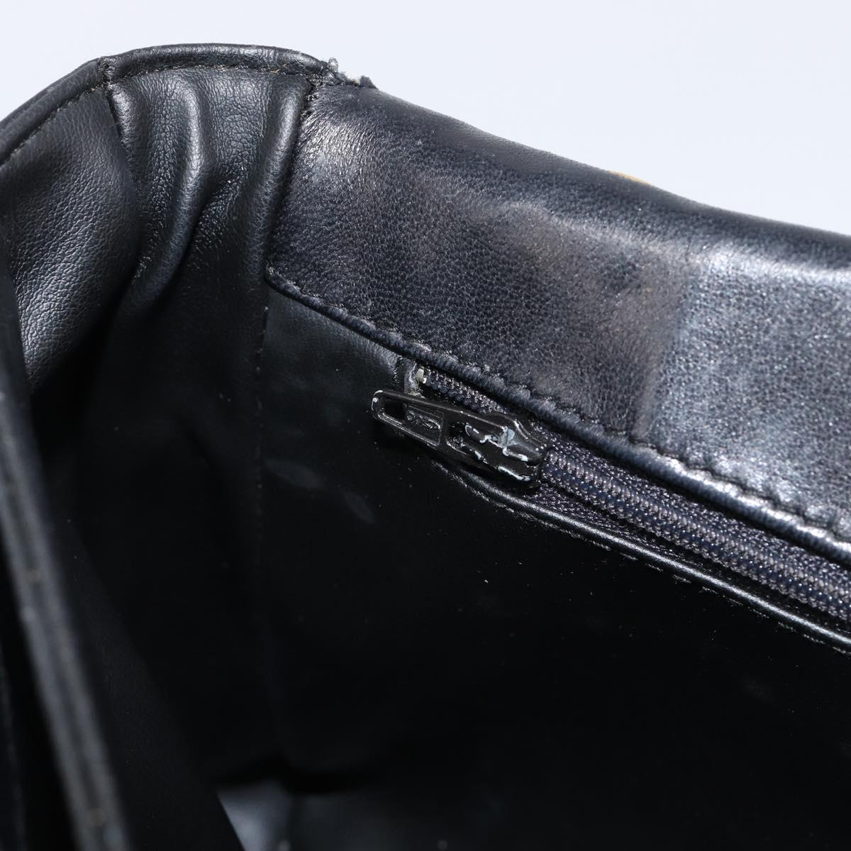 Bally Chain Shoulder Bag Leather Black Gold Auth BA17048