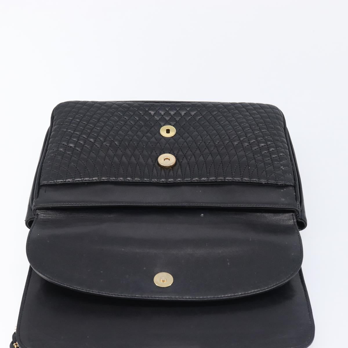 Bally Chain Shoulder Bag Leather Black Gold Auth BA17048