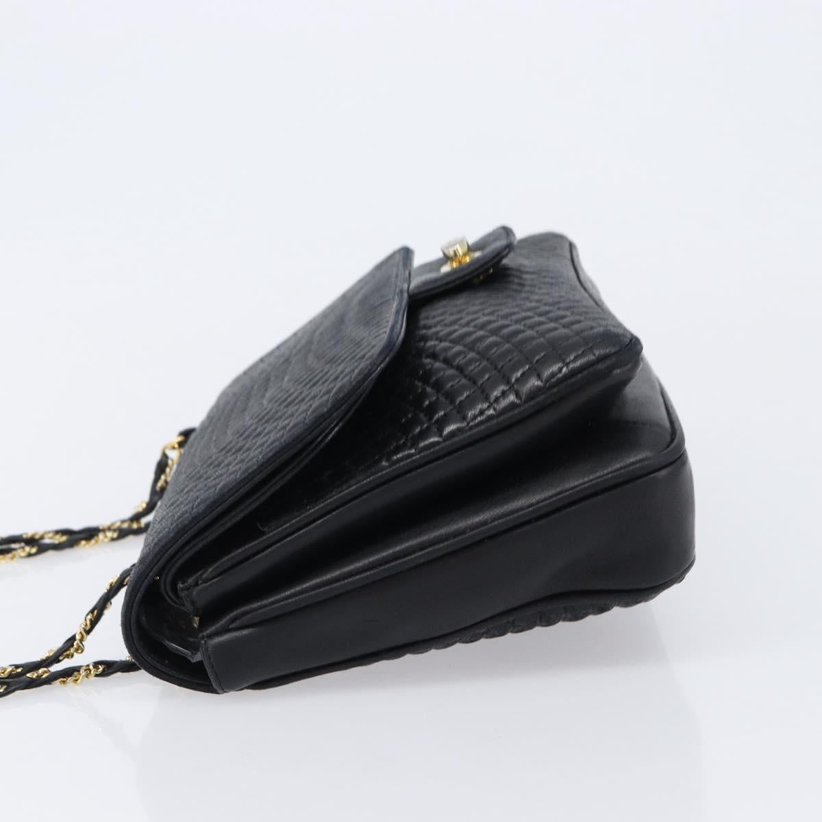 Bally Chain Shoulder Bag Leather Black Gold Auth BA17048