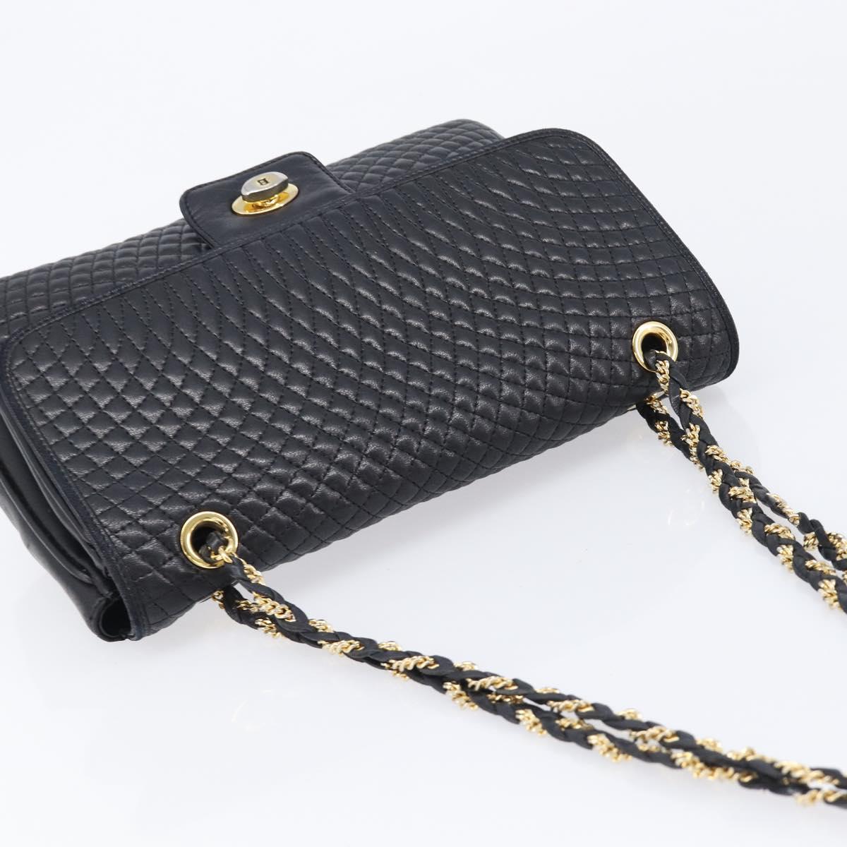 Bally Chain Shoulder Bag Leather Black Gold Auth BA17048
