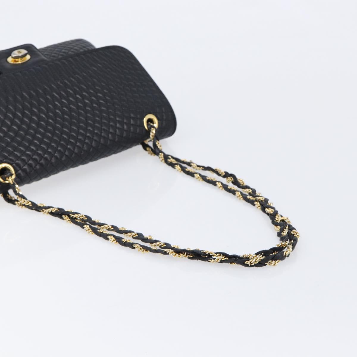 Bally Chain Shoulder Bag Leather Black Gold Auth BA17048