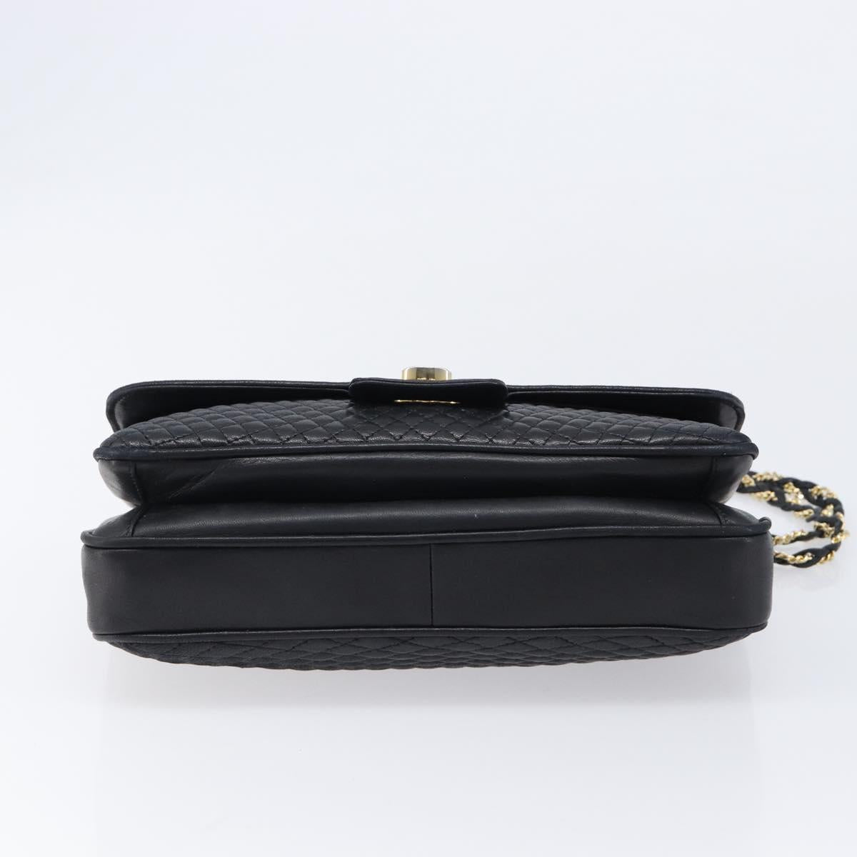Bally Chain Shoulder Bag Leather Black Gold Auth BA17048
