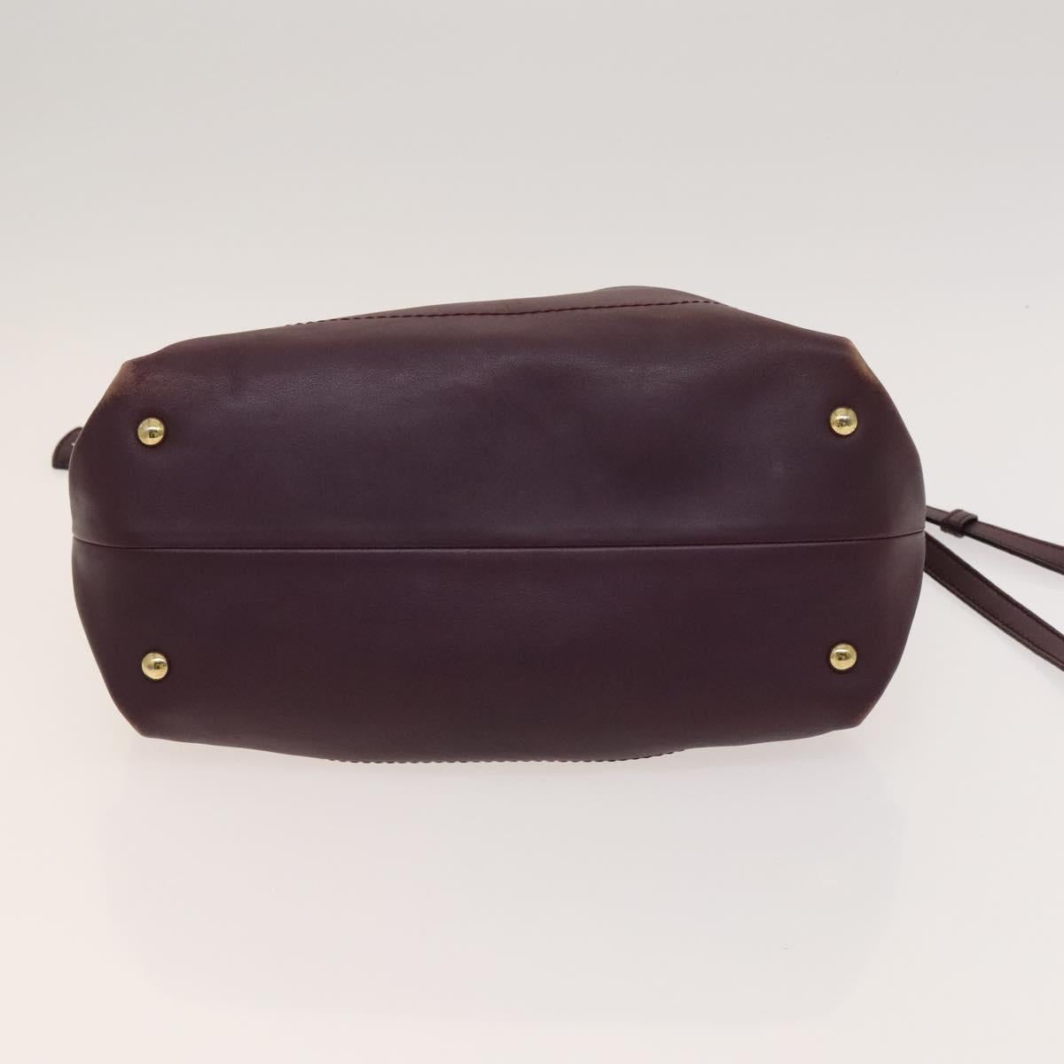 Salvatore Ferragamo Gancini Chain Hand Bag Leather 2way Purple Gold Auth BA1705