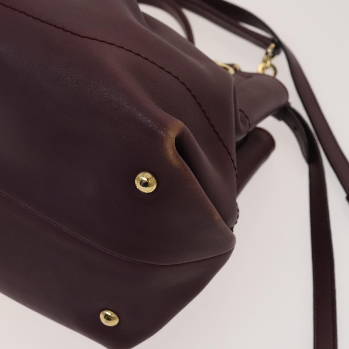 Salvatore Ferragamo Gancini Chain Hand Bag Leather 2way Purple Gold Auth BA1705