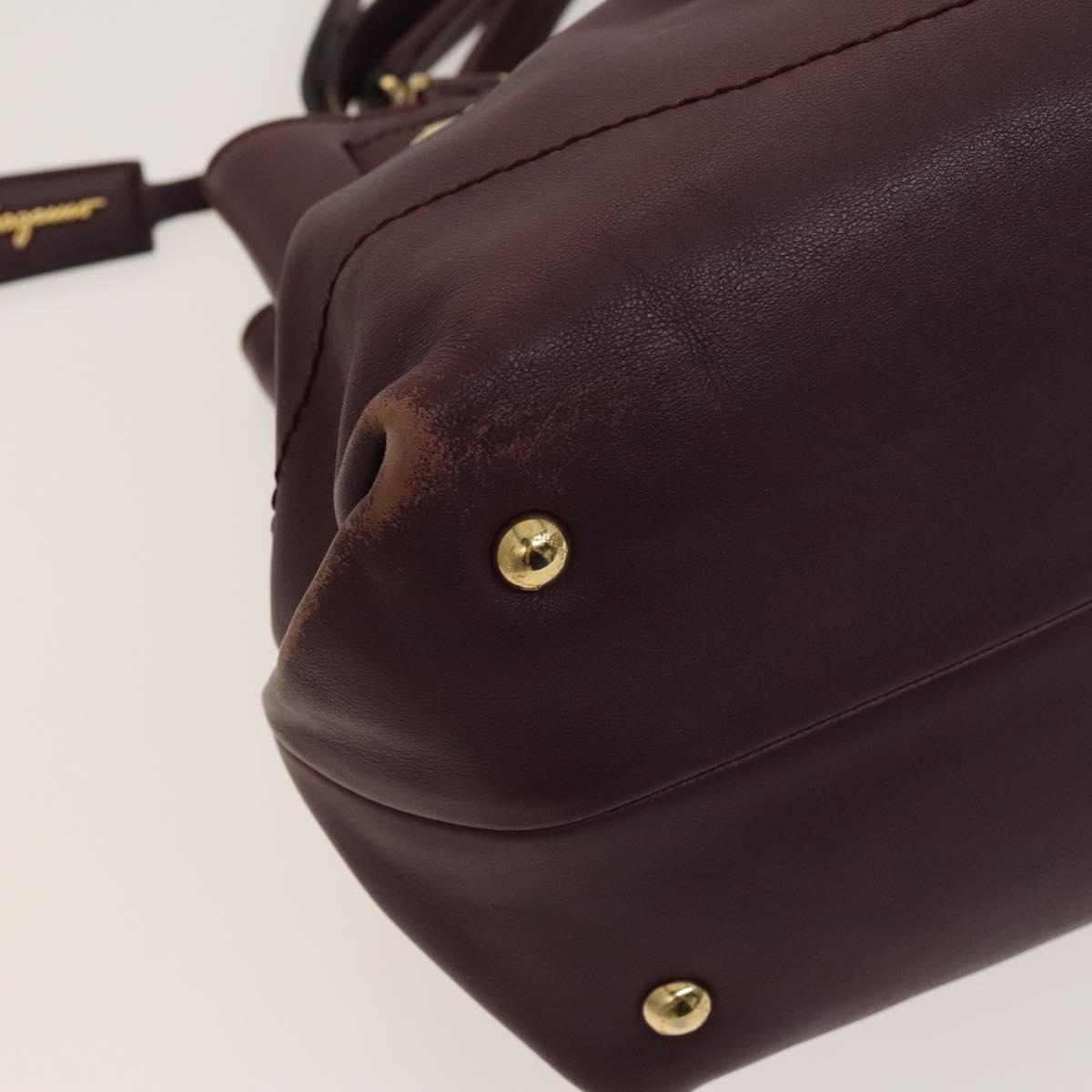 Salvatore Ferragamo Gancini Chain Hand Bag Leather 2way Purple Gold Auth BA1705