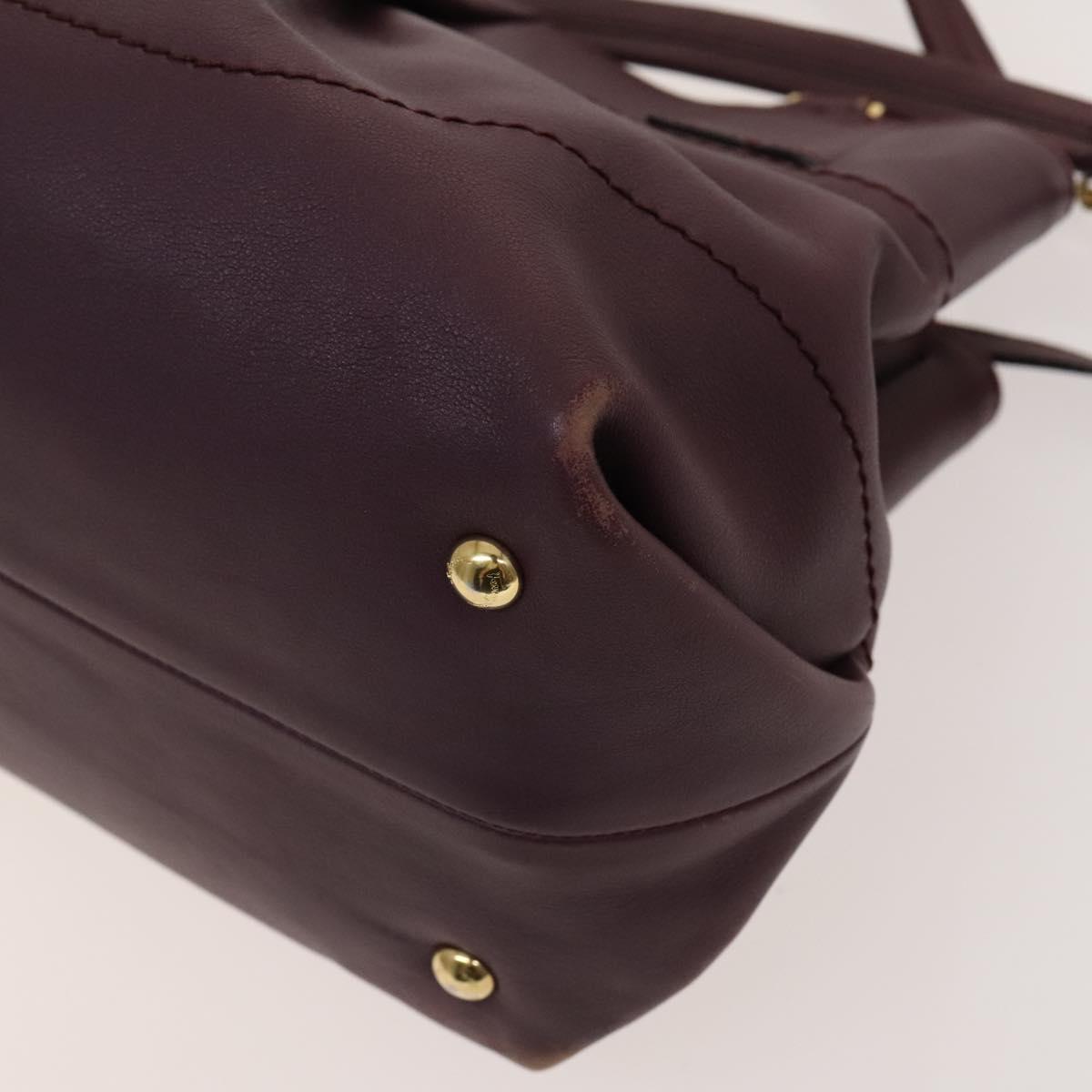 Salvatore Ferragamo Gancini Chain Hand Bag Leather 2way Purple Gold Auth BA1705