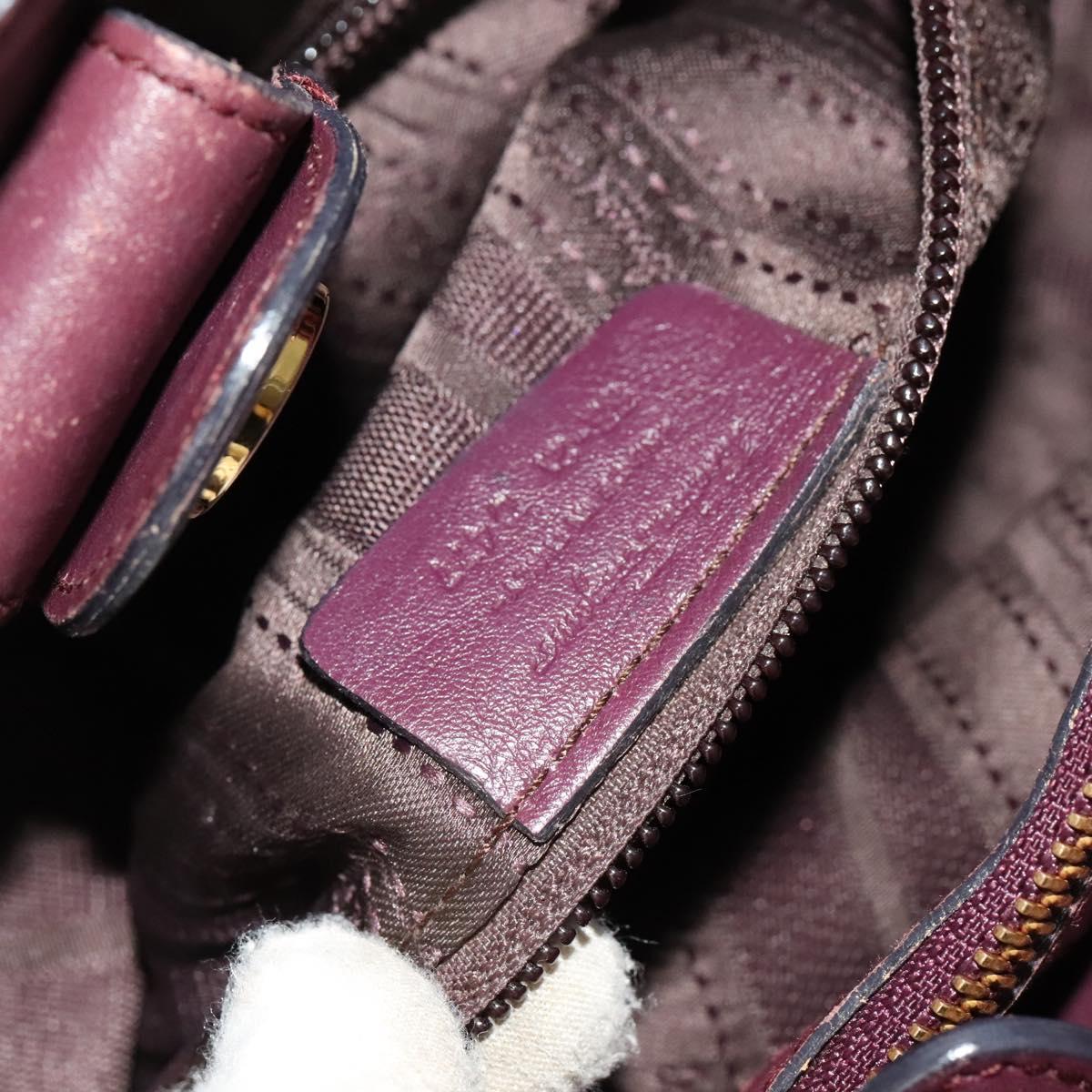 Salvatore Ferragamo Gancini Chain Hand Bag Leather 2way Purple Gold Auth BA1705