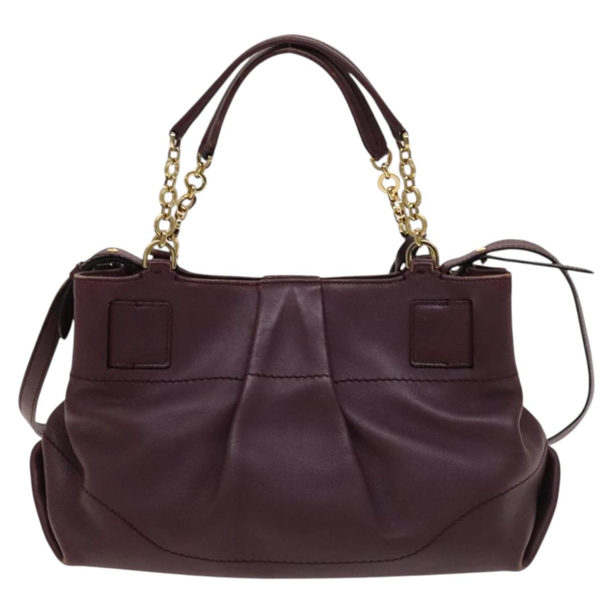 Salvatore Ferragamo Gancini Chain Hand Bag Leather 2way Purple Gold Auth BA1705