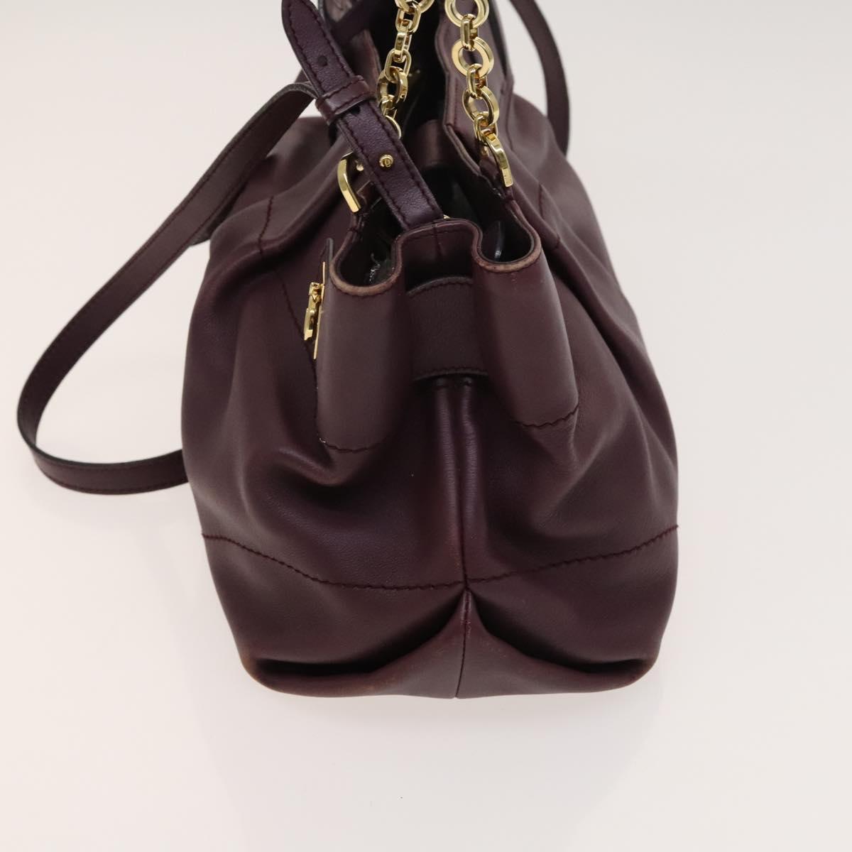 Salvatore Ferragamo Gancini Chain Hand Bag Leather 2way Purple Gold Auth BA1705