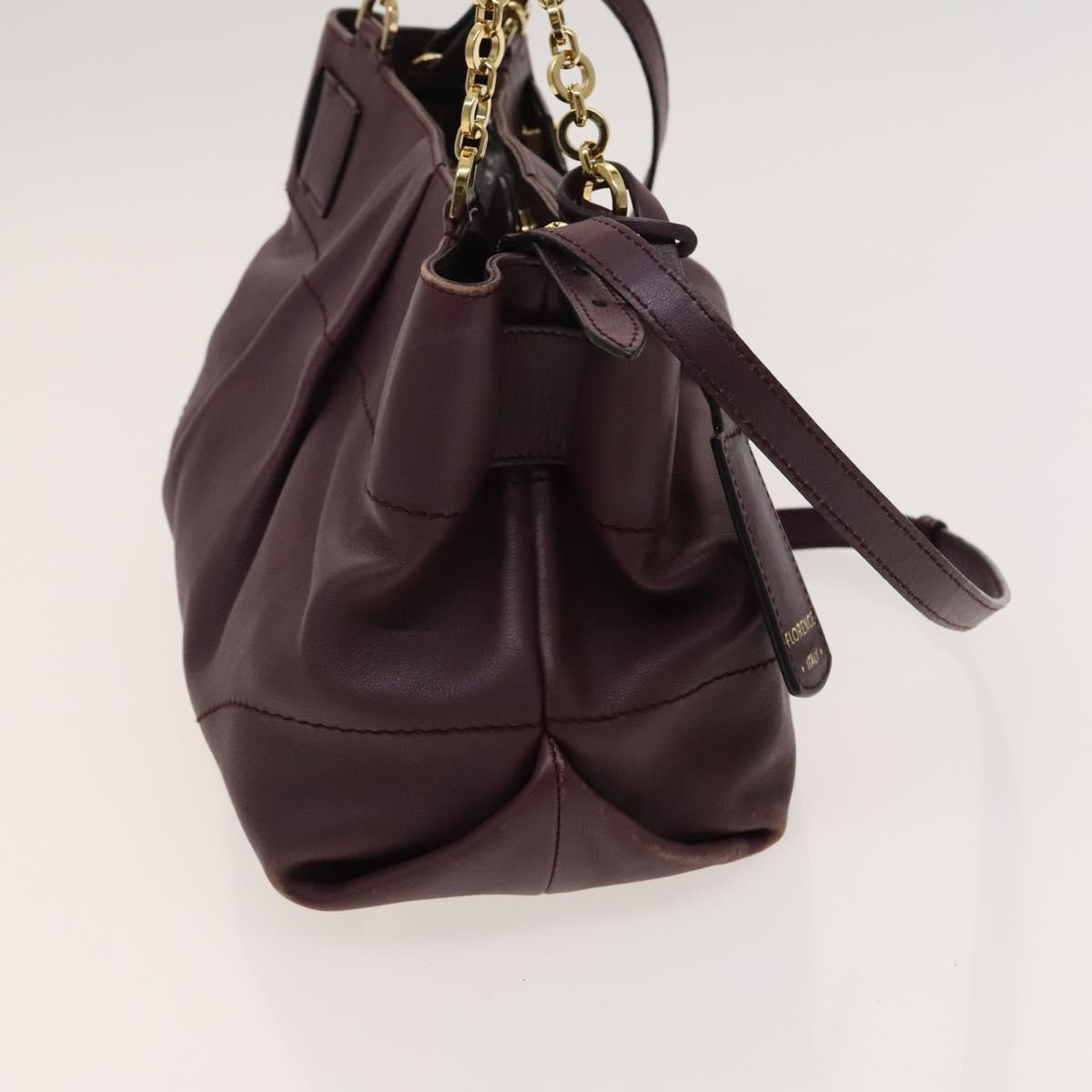Salvatore Ferragamo Gancini Chain Hand Bag Leather 2way Purple Gold Auth BA1705