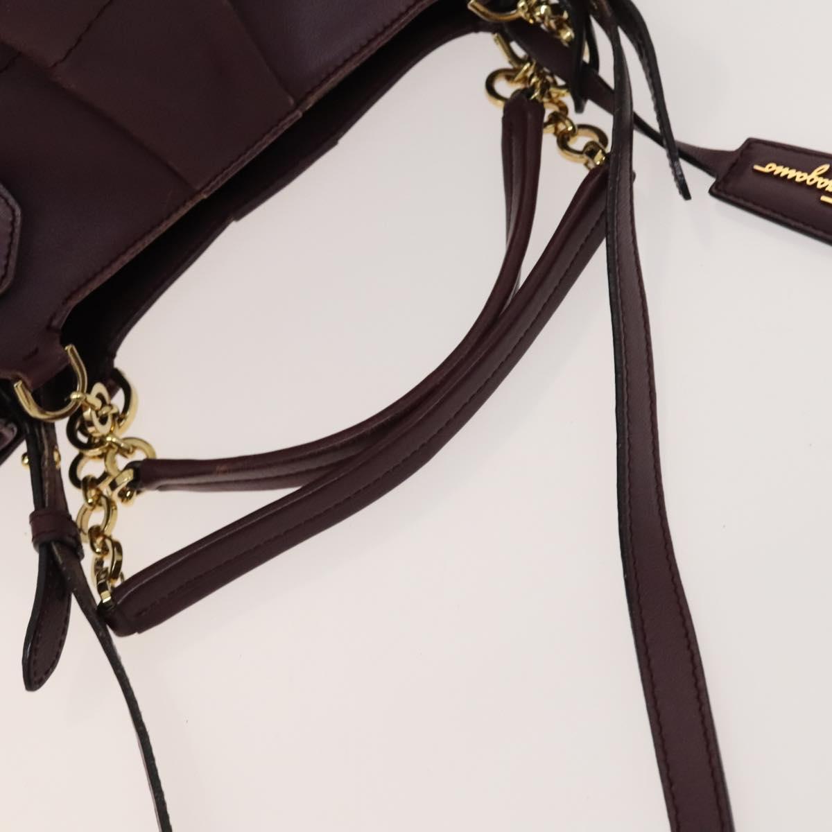 Salvatore Ferragamo Gancini Chain Hand Bag Leather 2way Purple Gold Auth BA1705