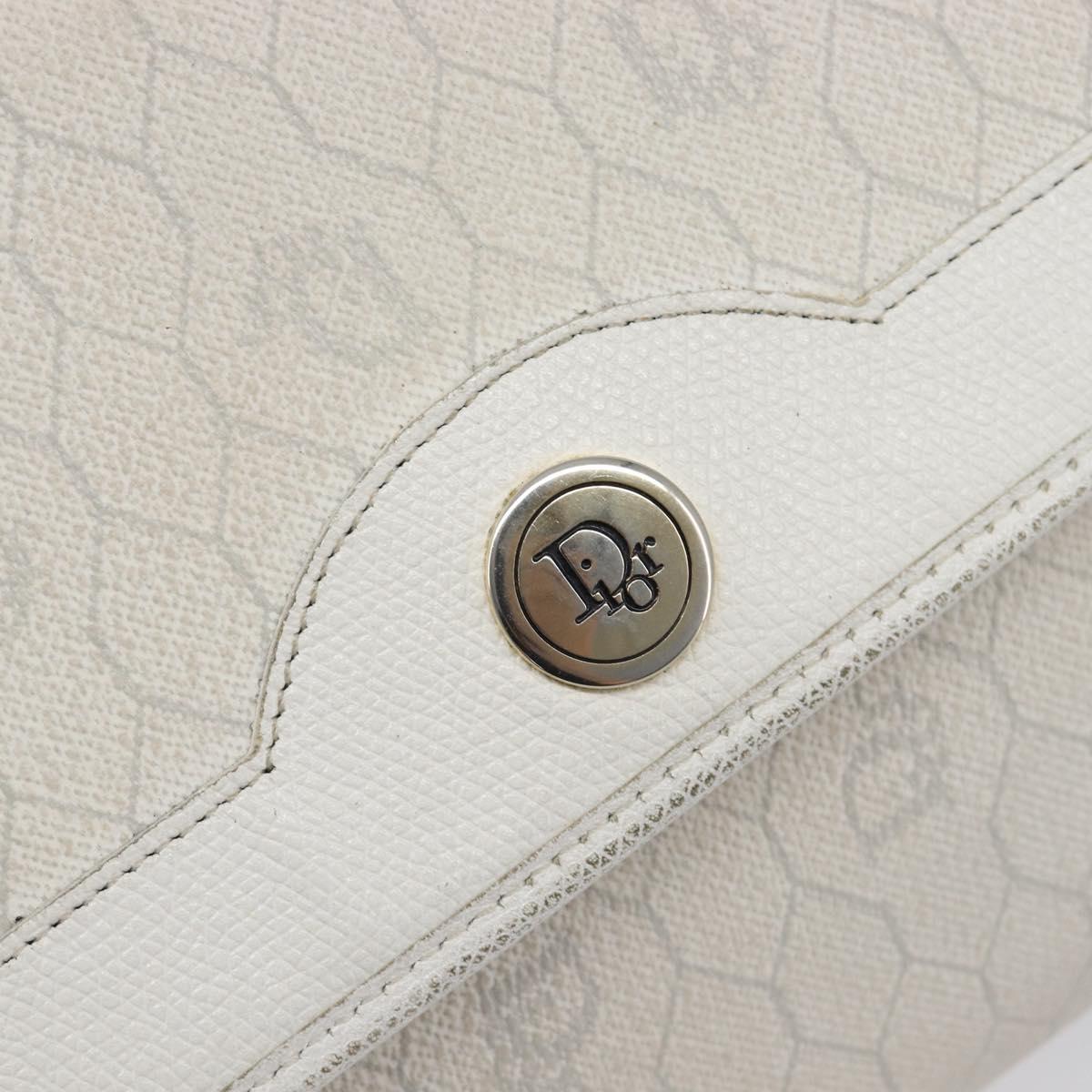 Christian Dior Honeycomb Chain Shoulder Bag PVC White Gold Auth BA17050