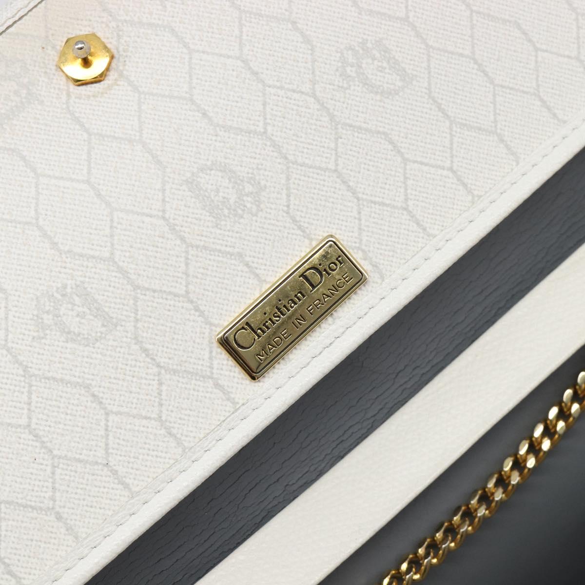 Christian Dior Honeycomb Chain Shoulder Bag PVC White Gold Auth BA17050