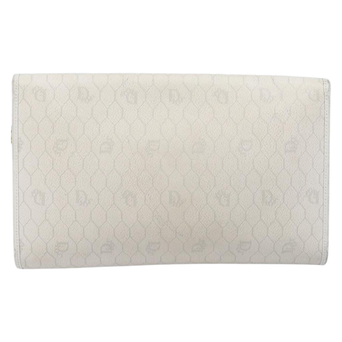Christian Dior Honeycomb Chain Shoulder Bag PVC White Gold Auth BA17050