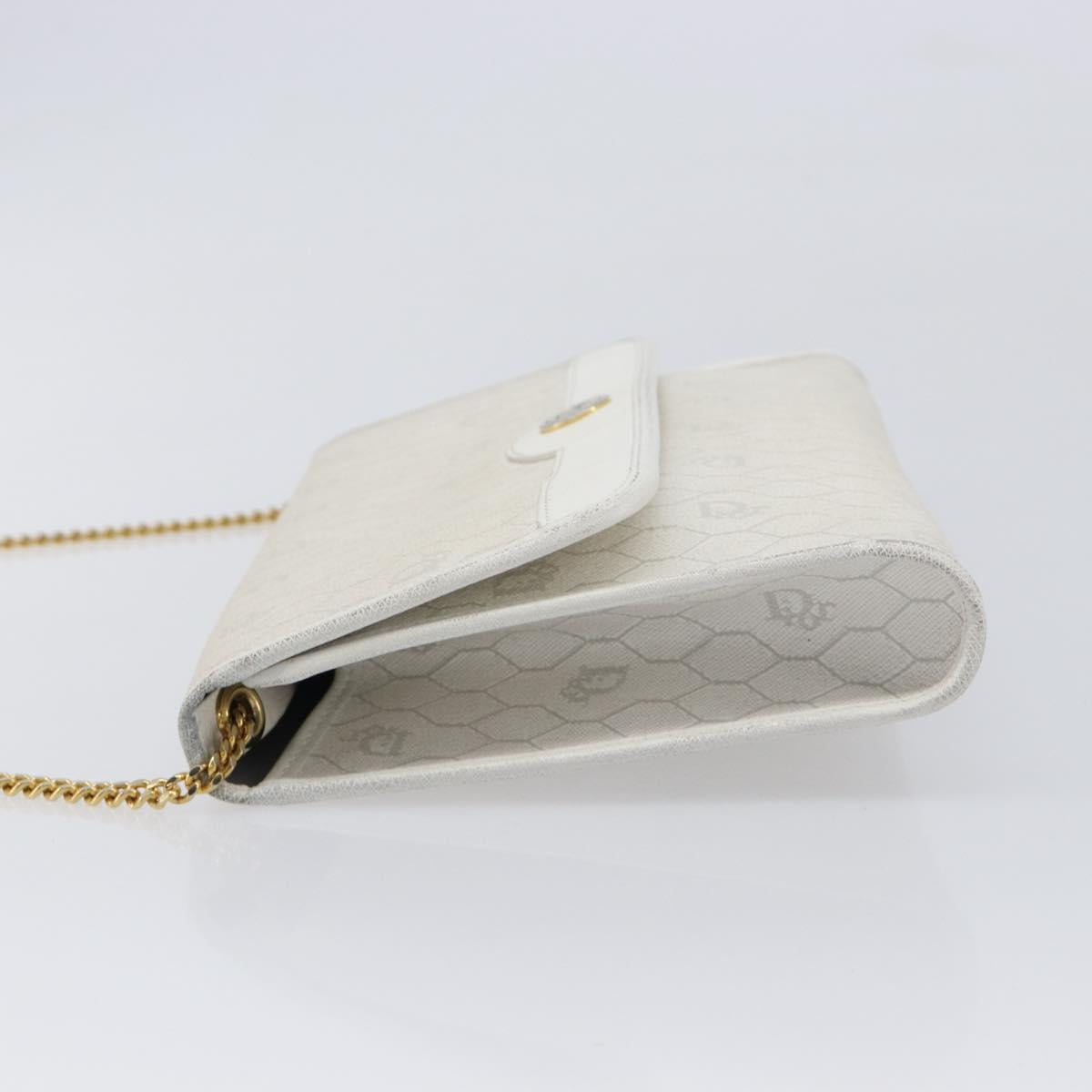 Christian Dior Honeycomb Chain Shoulder Bag PVC White Gold Auth BA17050