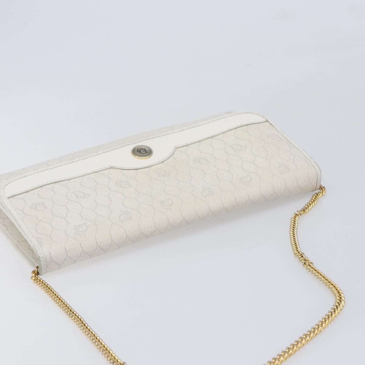 Christian Dior Honeycomb Chain Shoulder Bag PVC White Gold Auth BA17050