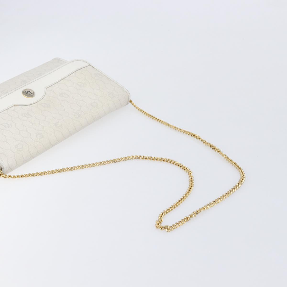 Christian Dior Honeycomb Chain Shoulder Bag PVC White Gold Auth BA17050