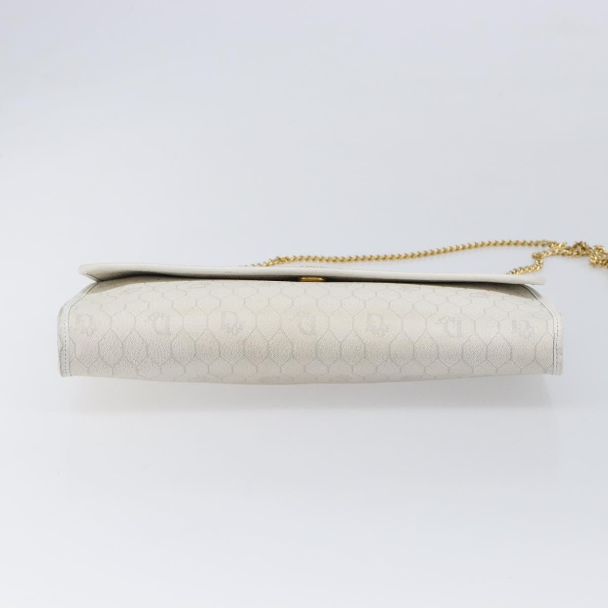 Christian Dior Honeycomb Chain Shoulder Bag PVC White Gold Auth BA17050