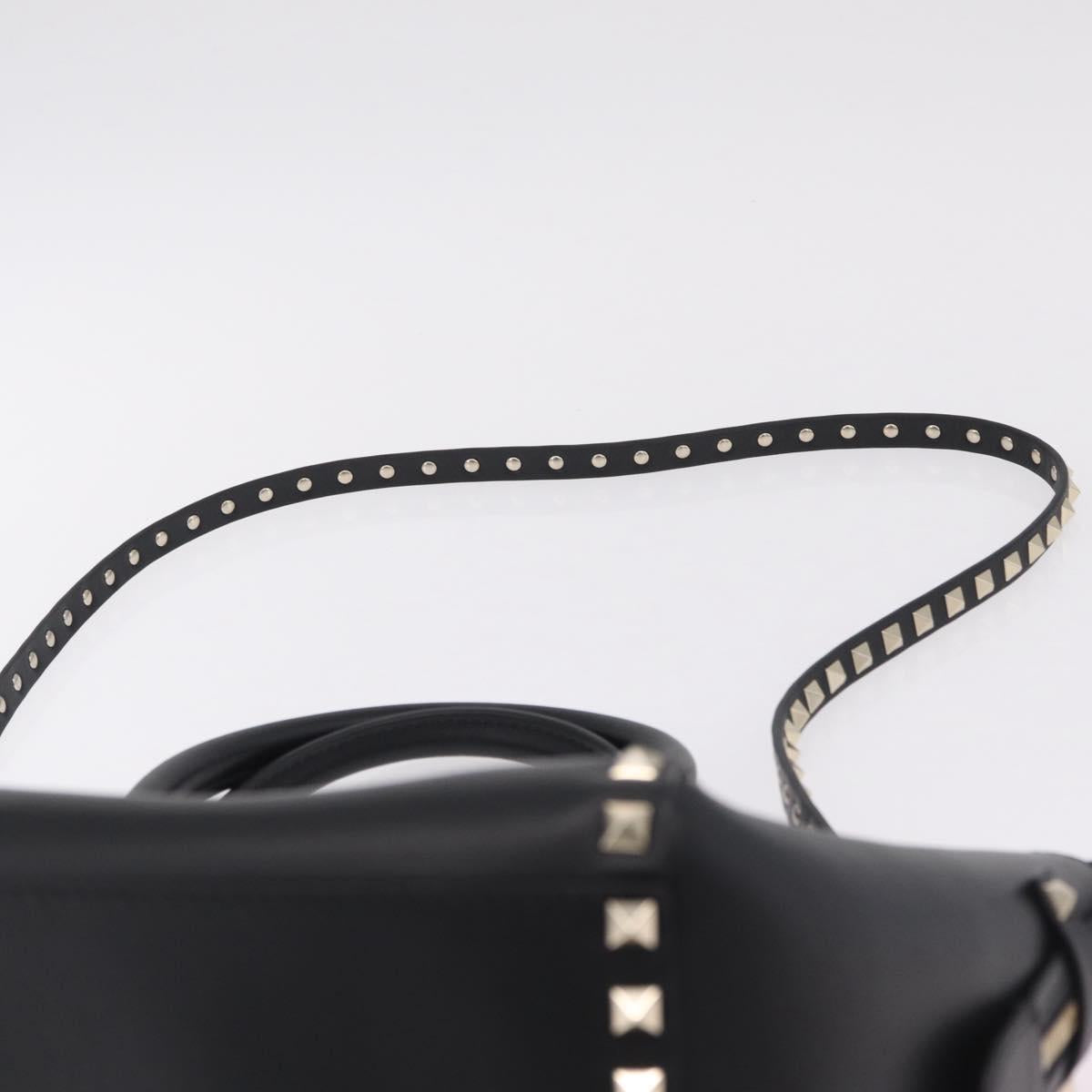 Valentino Rock Studs Hand Bag Leather 2way Black Gold Auth BA17055V